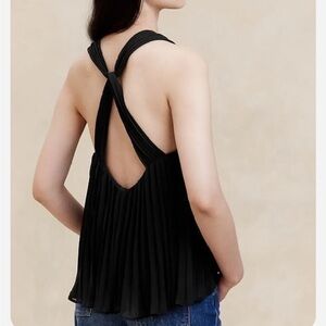 Banana Republic “Odetta” Black Pleated Backless Tank Top Size M